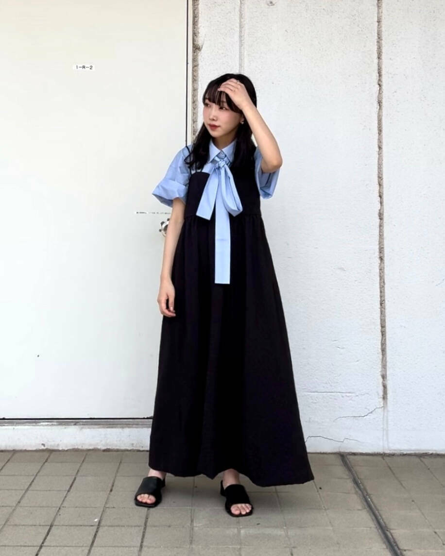 tie set long shirt (blue) *JP