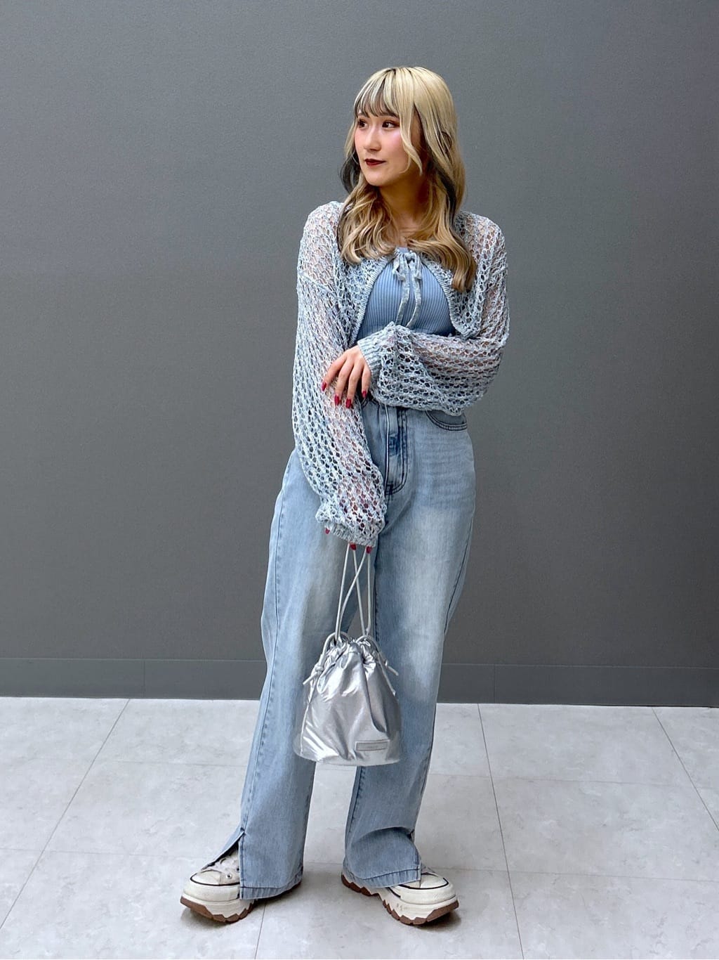 hem slit denim pants (sax blue) *JP