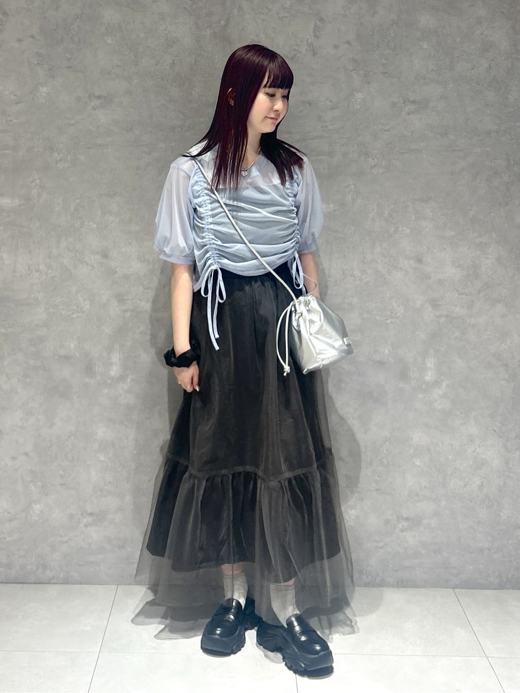 front draw sheer top (blue) *JP