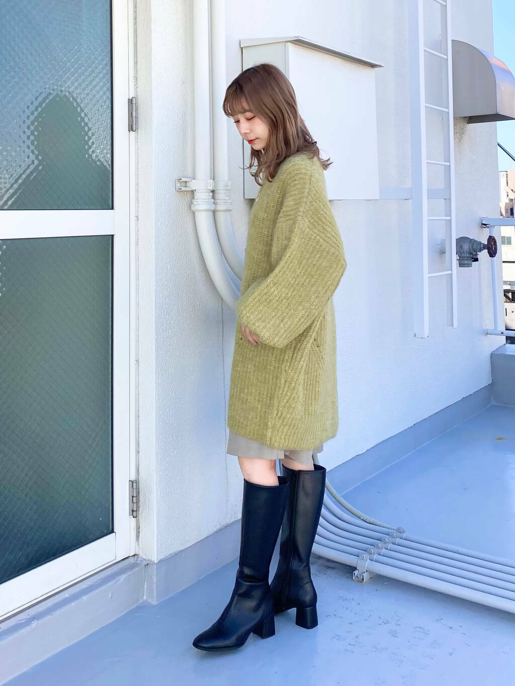 volume knit mini dress (pistachio) *JP