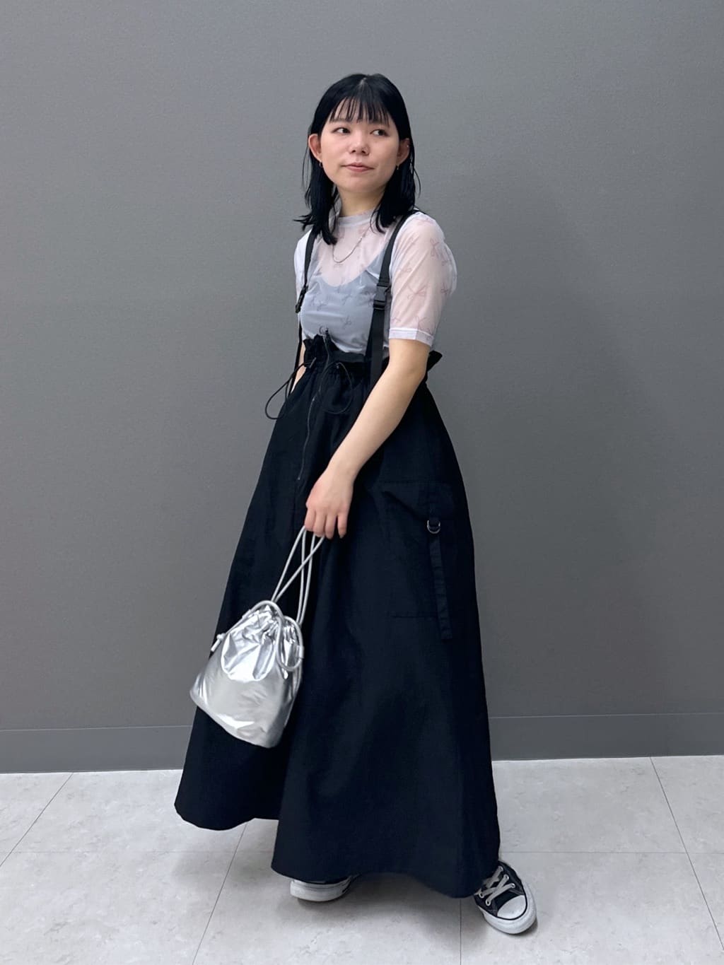 2way nylon gathered skirt (black) *JP