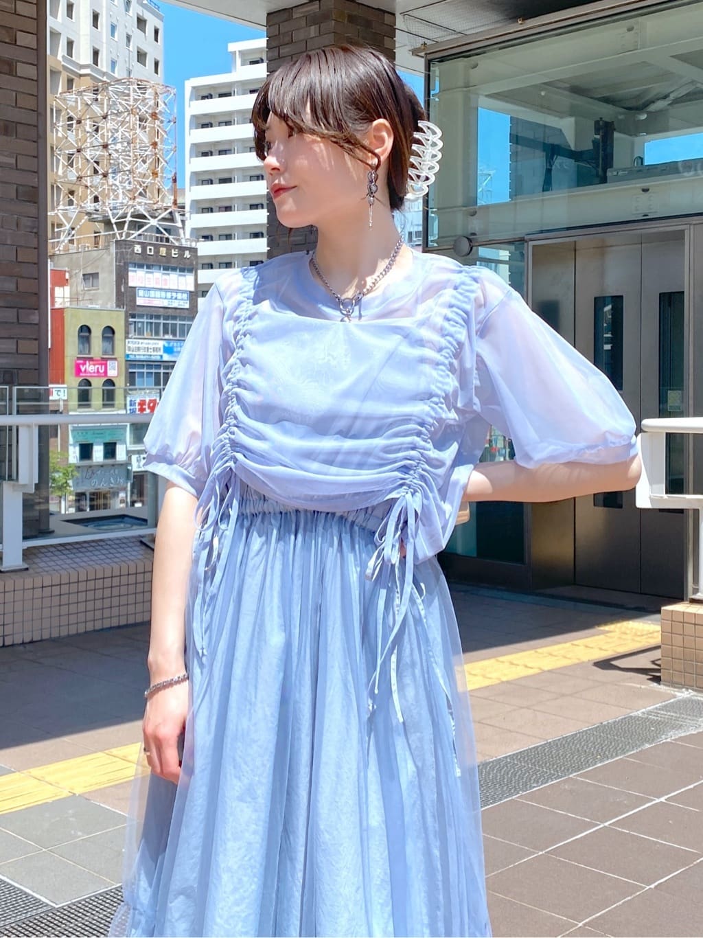 front draw sheer top (blue) *JP