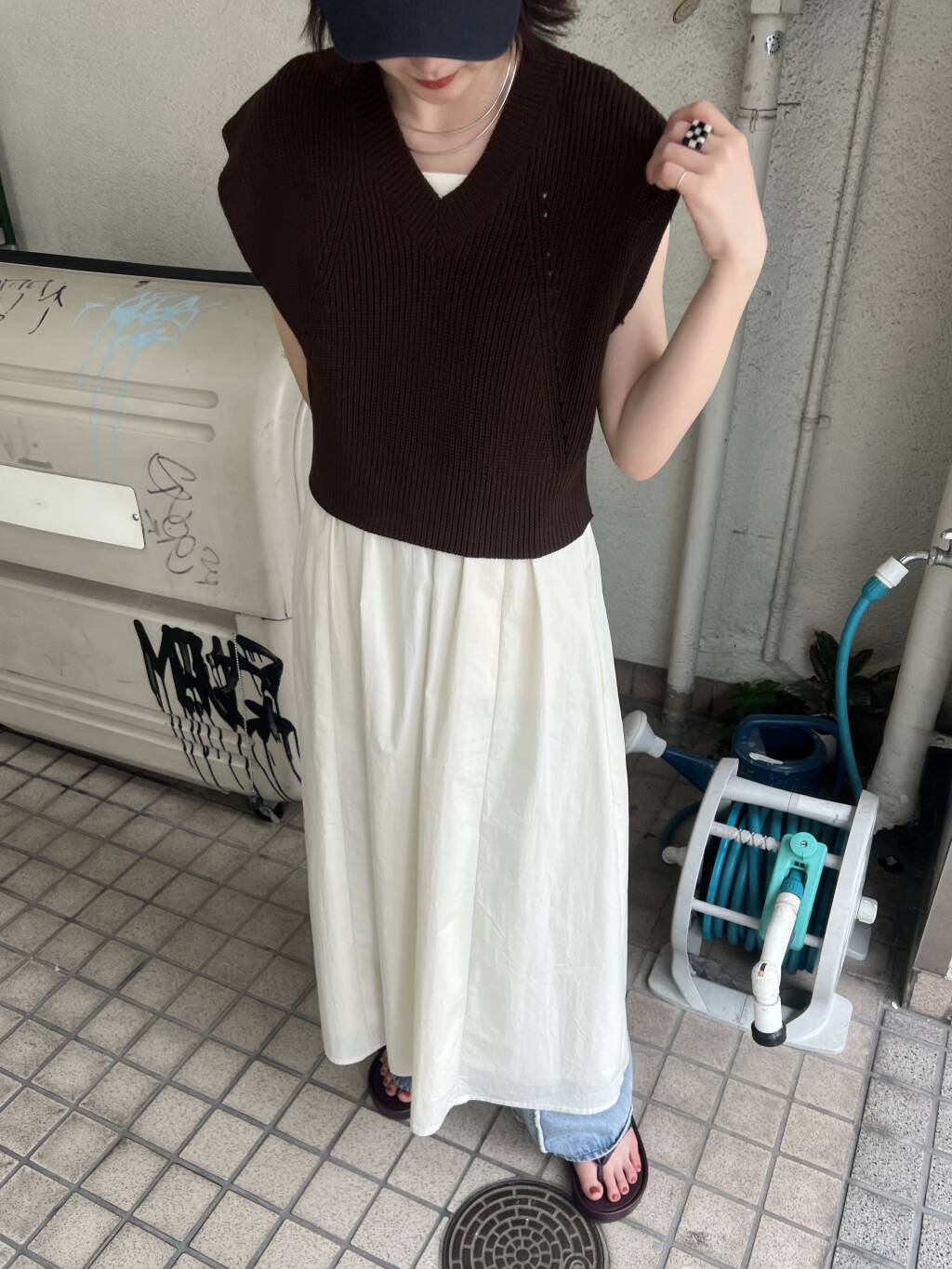 knit vest set dress (brown x ivory) *JP