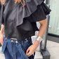 multi-way ruffle blouse (black) *JP