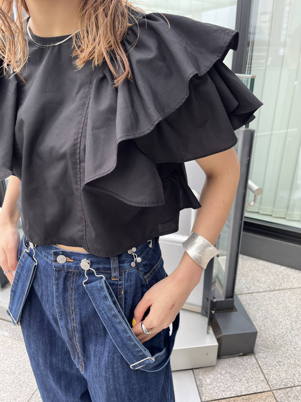 multi-way ruffle blouse (black) *JP