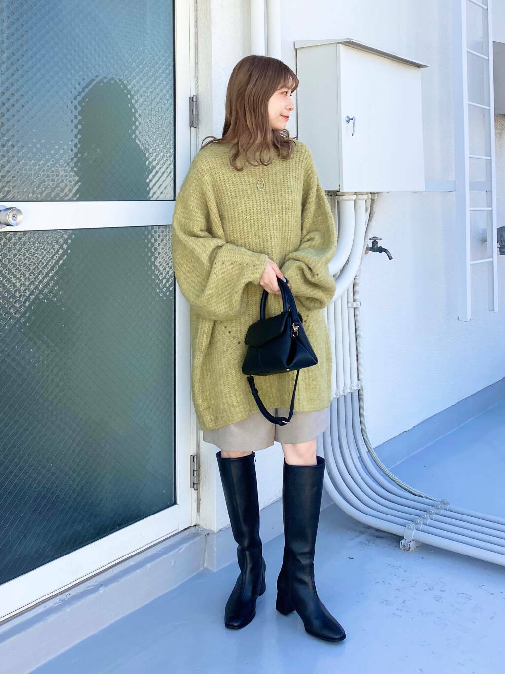 volume knit mini dress (pistachio) *JP