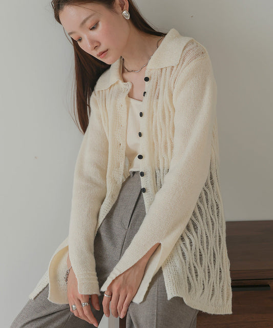 pattern knit cardigan (ivory) *JP