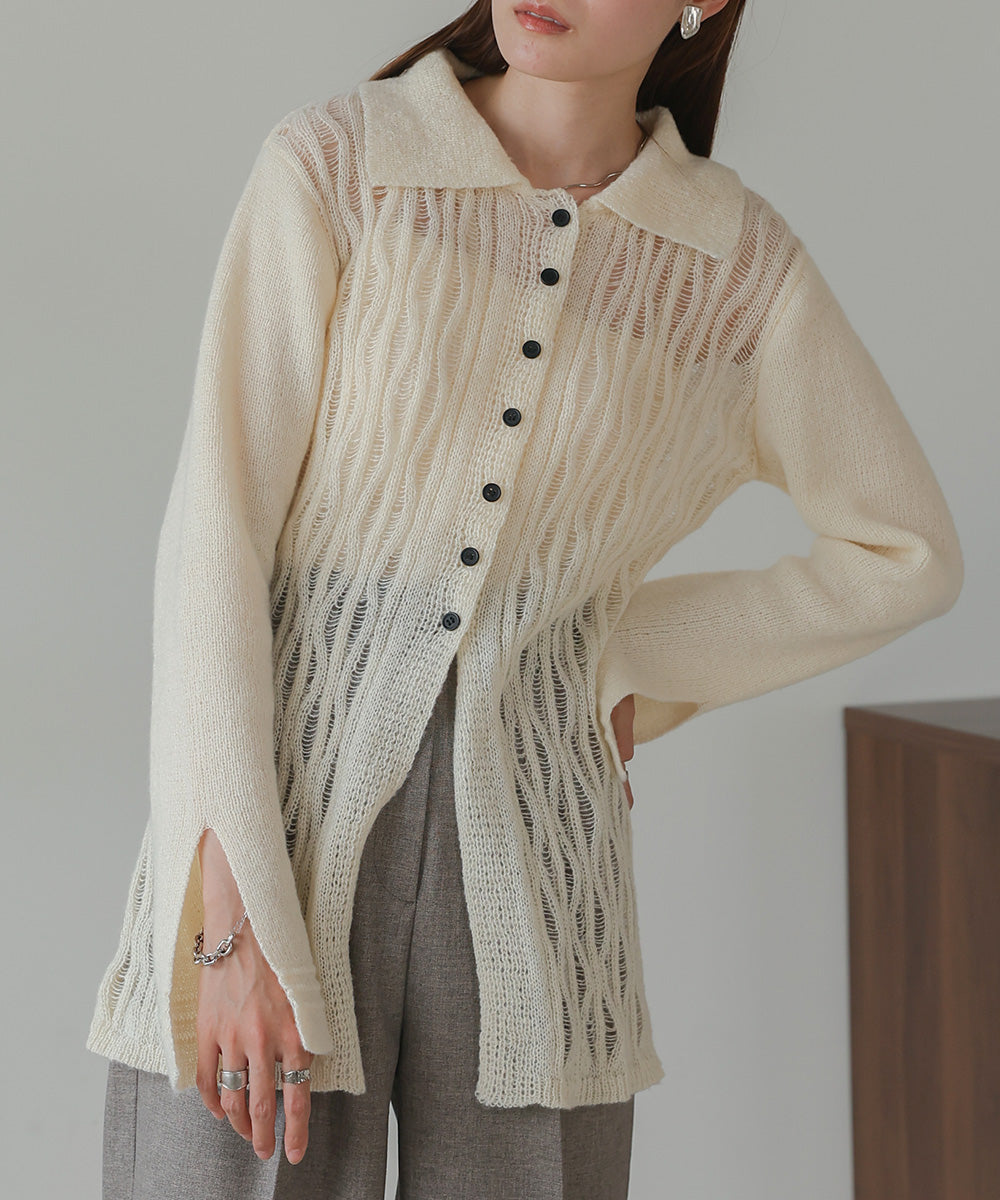 pattern knit cardigan (ivory) *JP