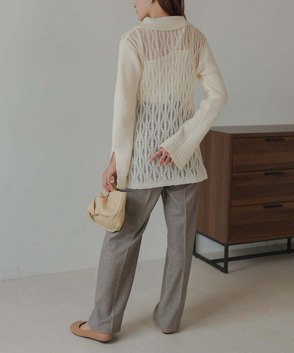 pattern knit cardigan (ivory) *JP