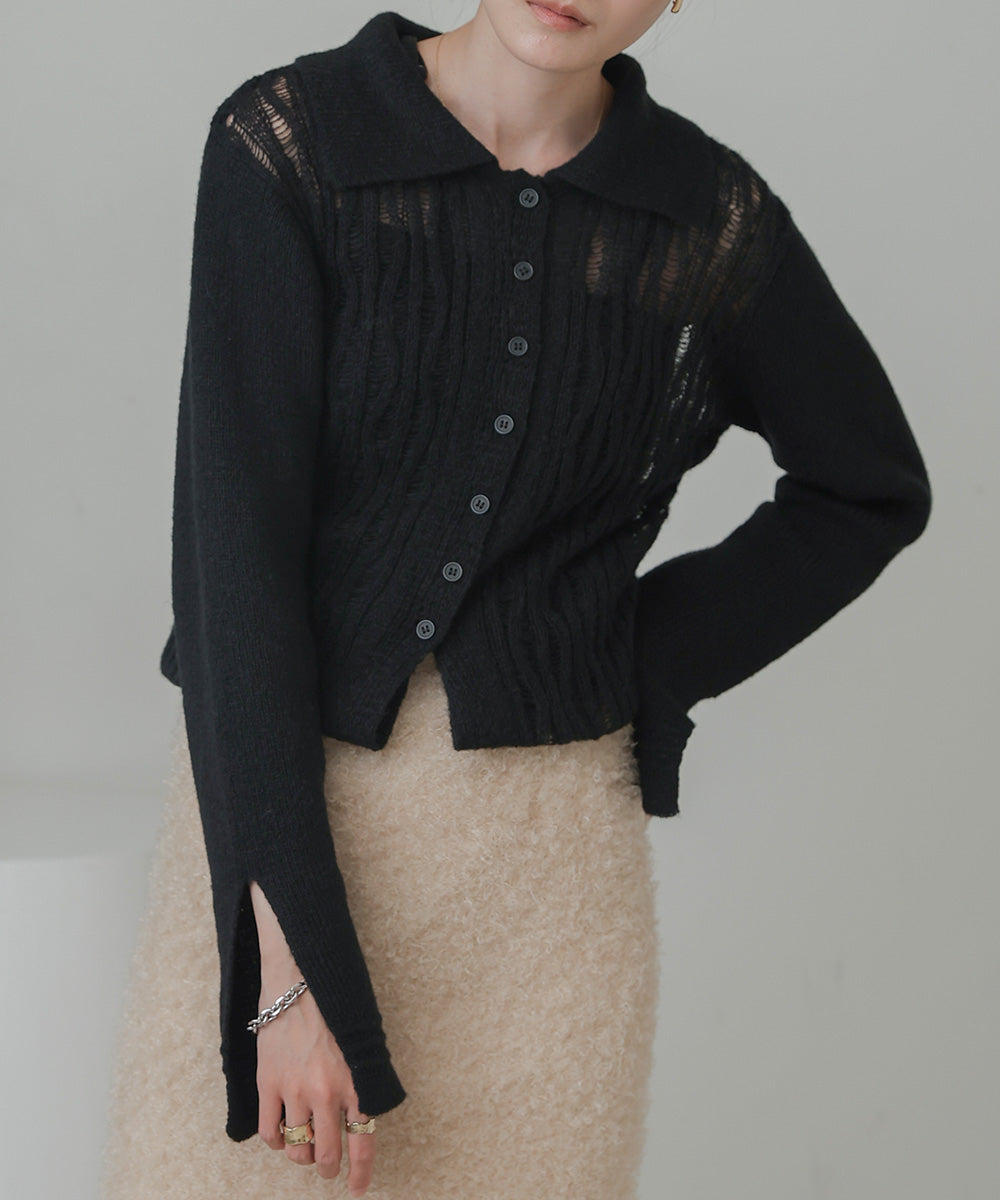 pattern knit cardigan (black) *JP