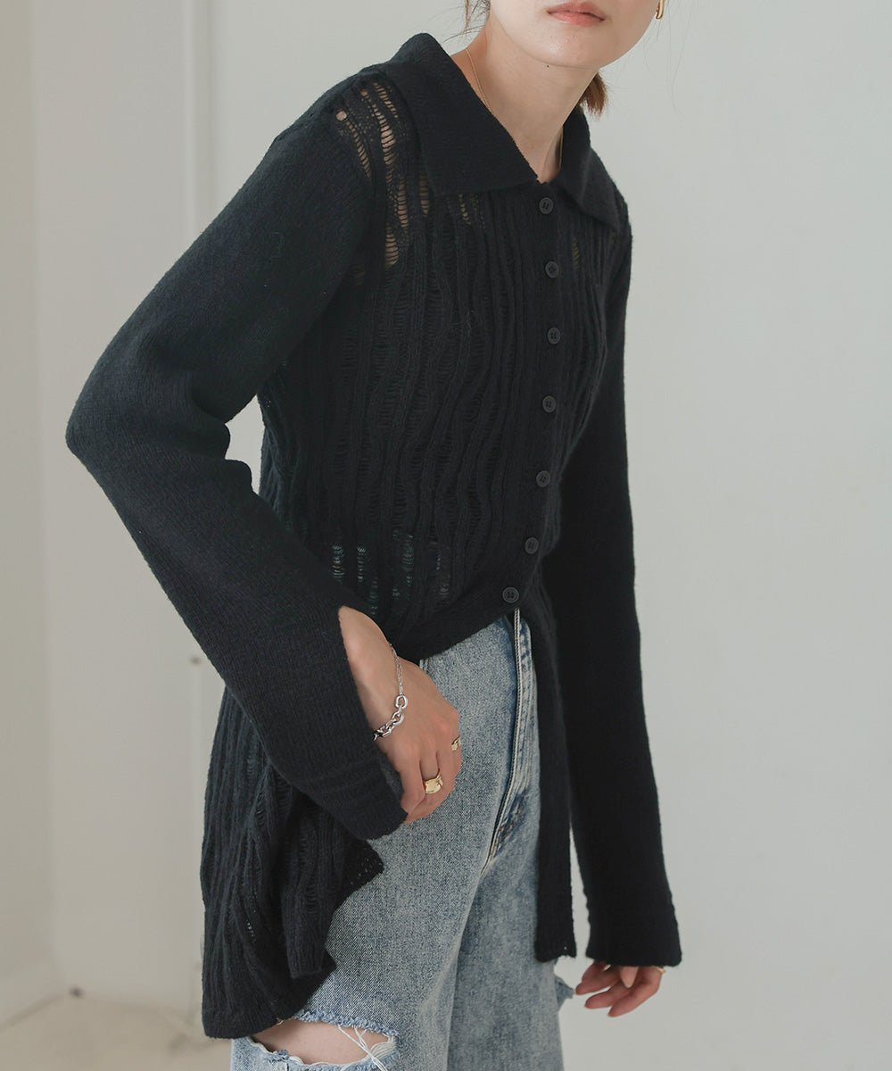 pattern knit cardigan (black) *JP