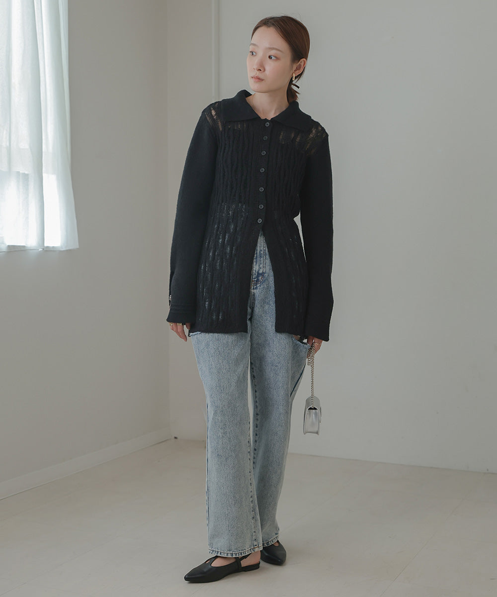 pattern knit cardigan (black) *JP