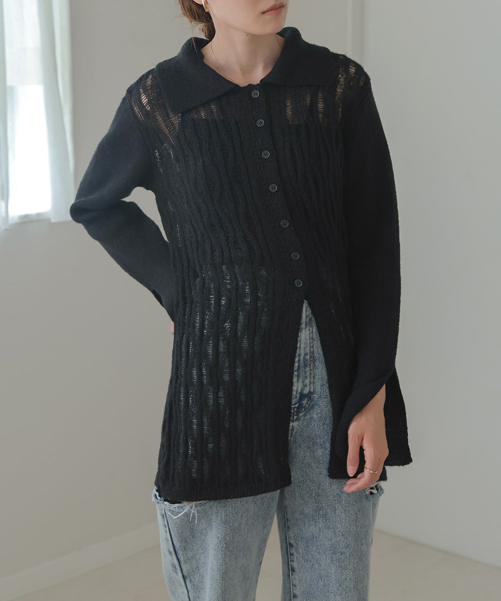 pattern knit cardigan (black) *JP