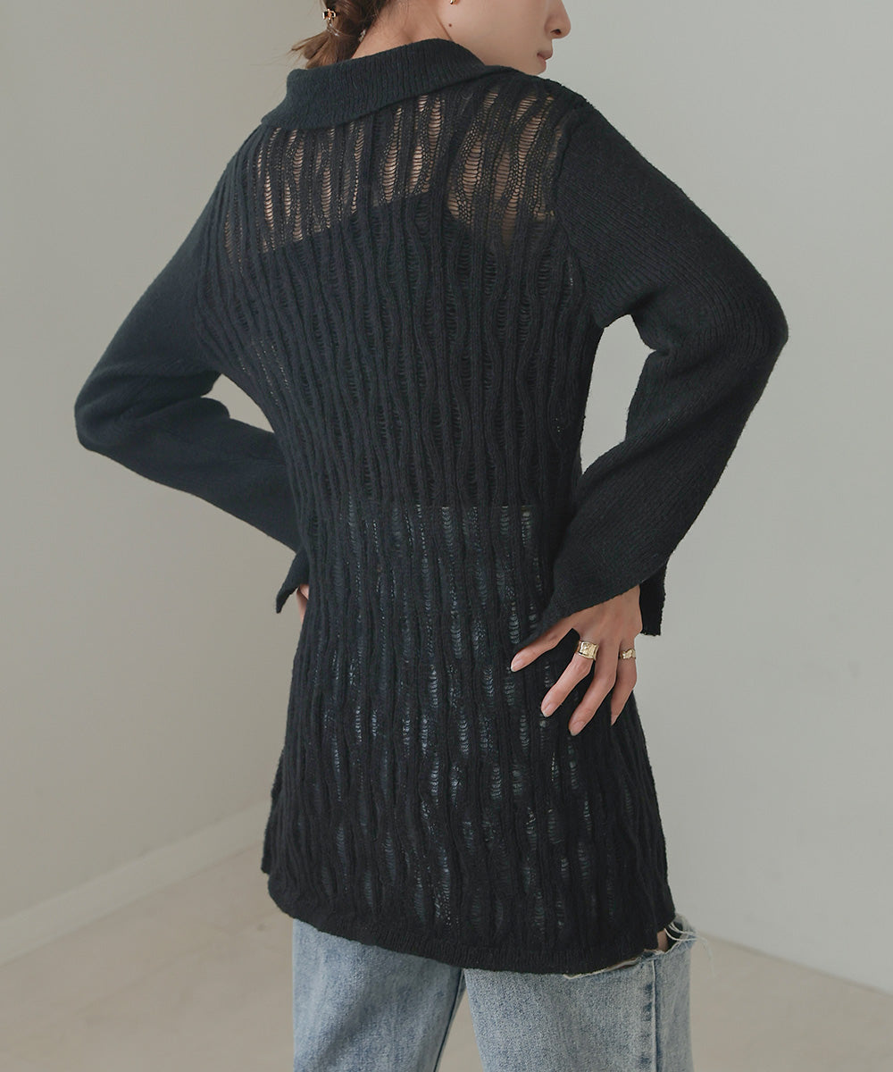 pattern knit cardigan (black) *JP