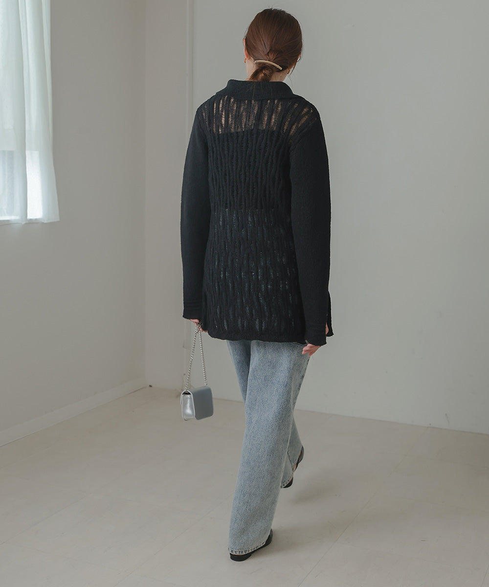 pattern knit cardigan (black) *JP