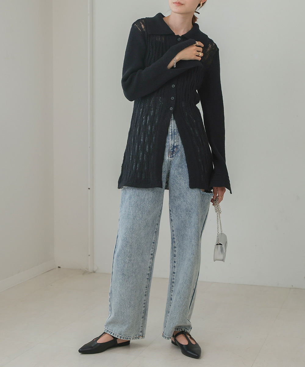 pattern knit cardigan (black) *JP