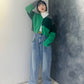 patchwork knit cardigan (green) *JP