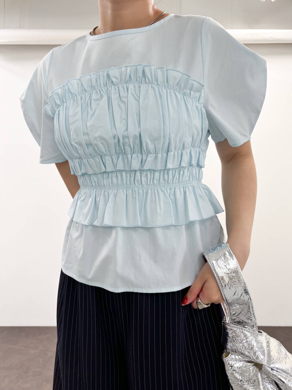 『高橋愛×KBF』shirred bustier blouse (light blue) *JP