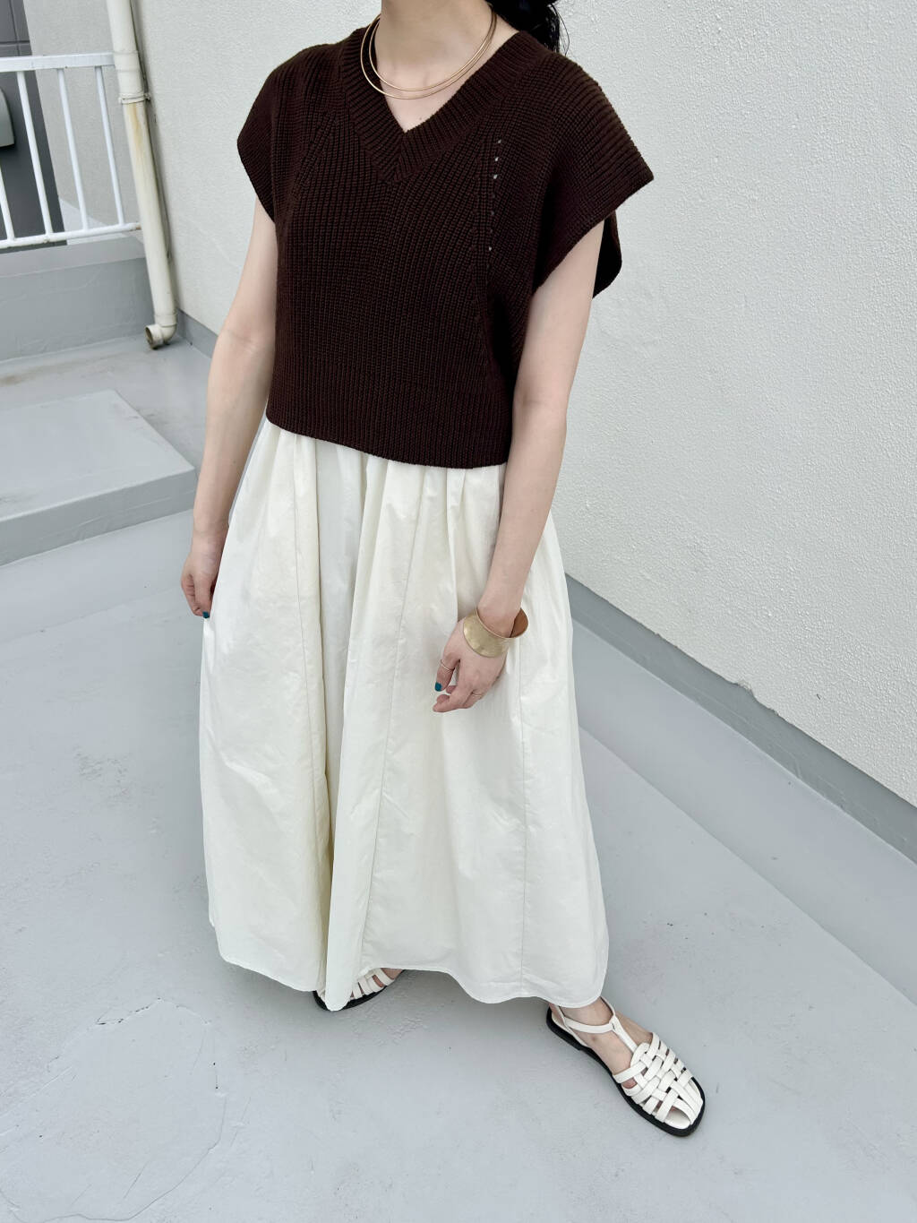 knit vest set dress (brown x ivory) *JP