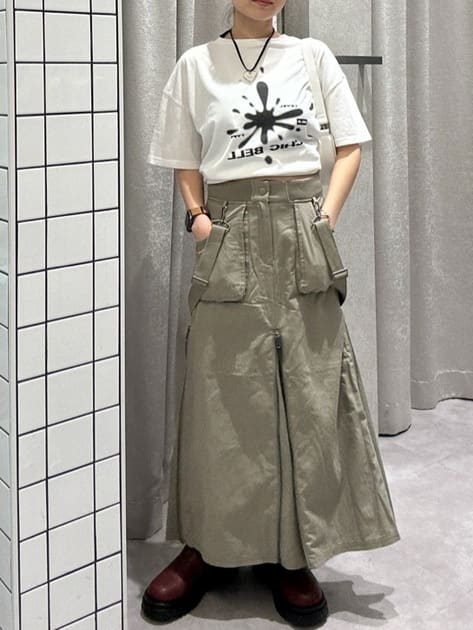 suspender maxi skirt (light khaki) *JP