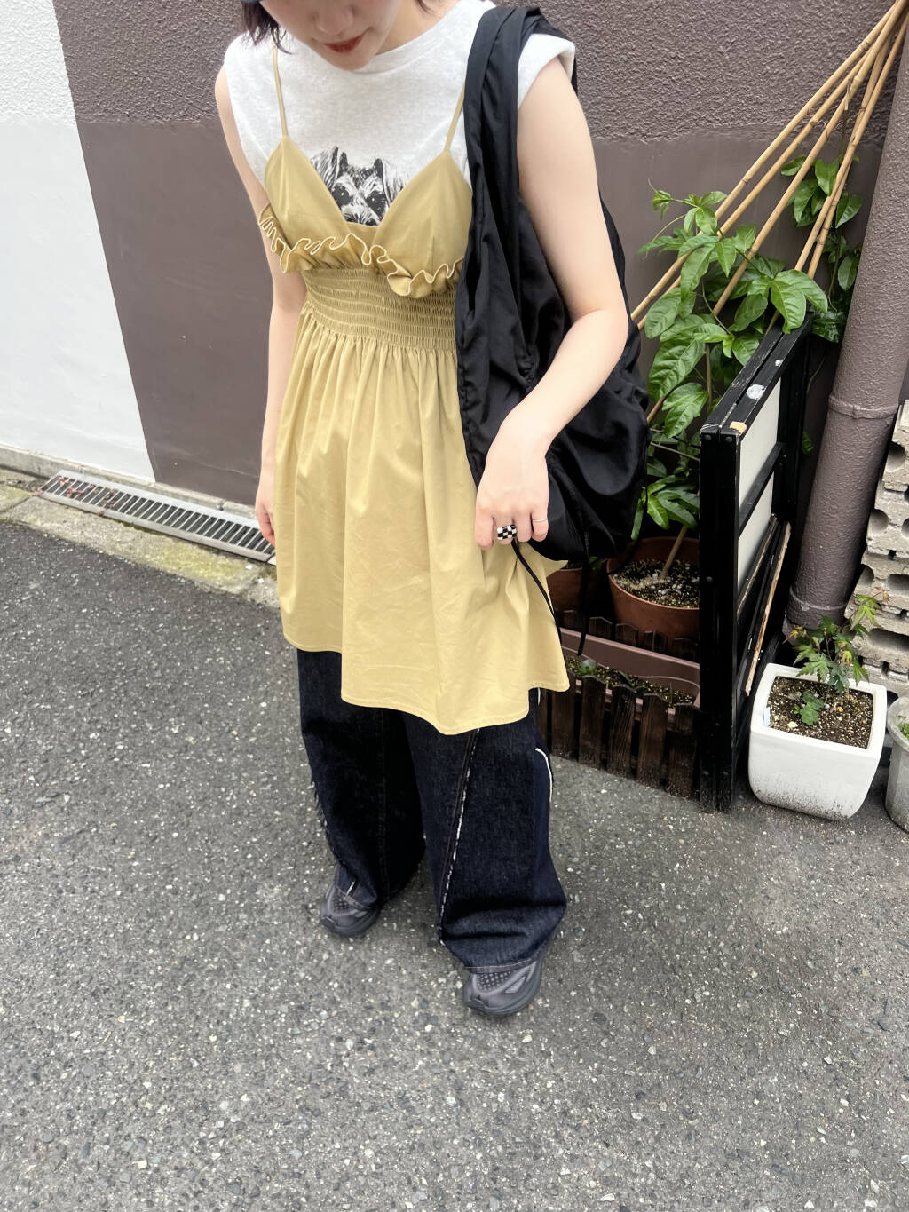 shirred mini dress (beige) *JP