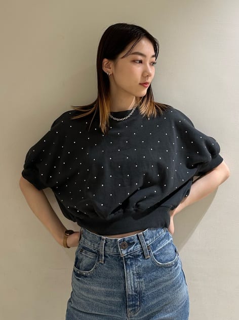 rhinestone sweatshirt (black) *JP