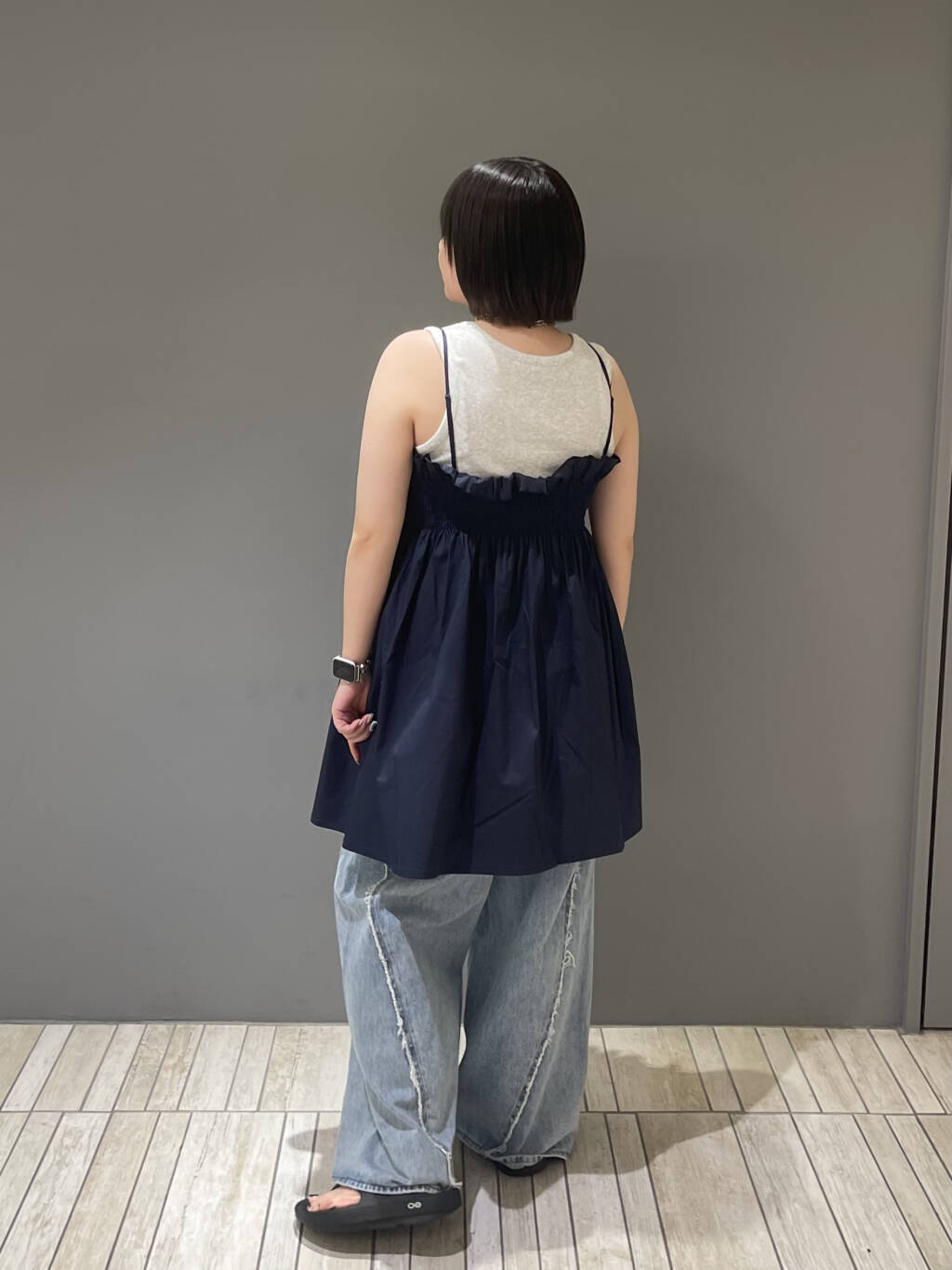 shirred mini dress (navy) *JP