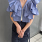 multi-way ruffle blouse (lilac blue) *JP