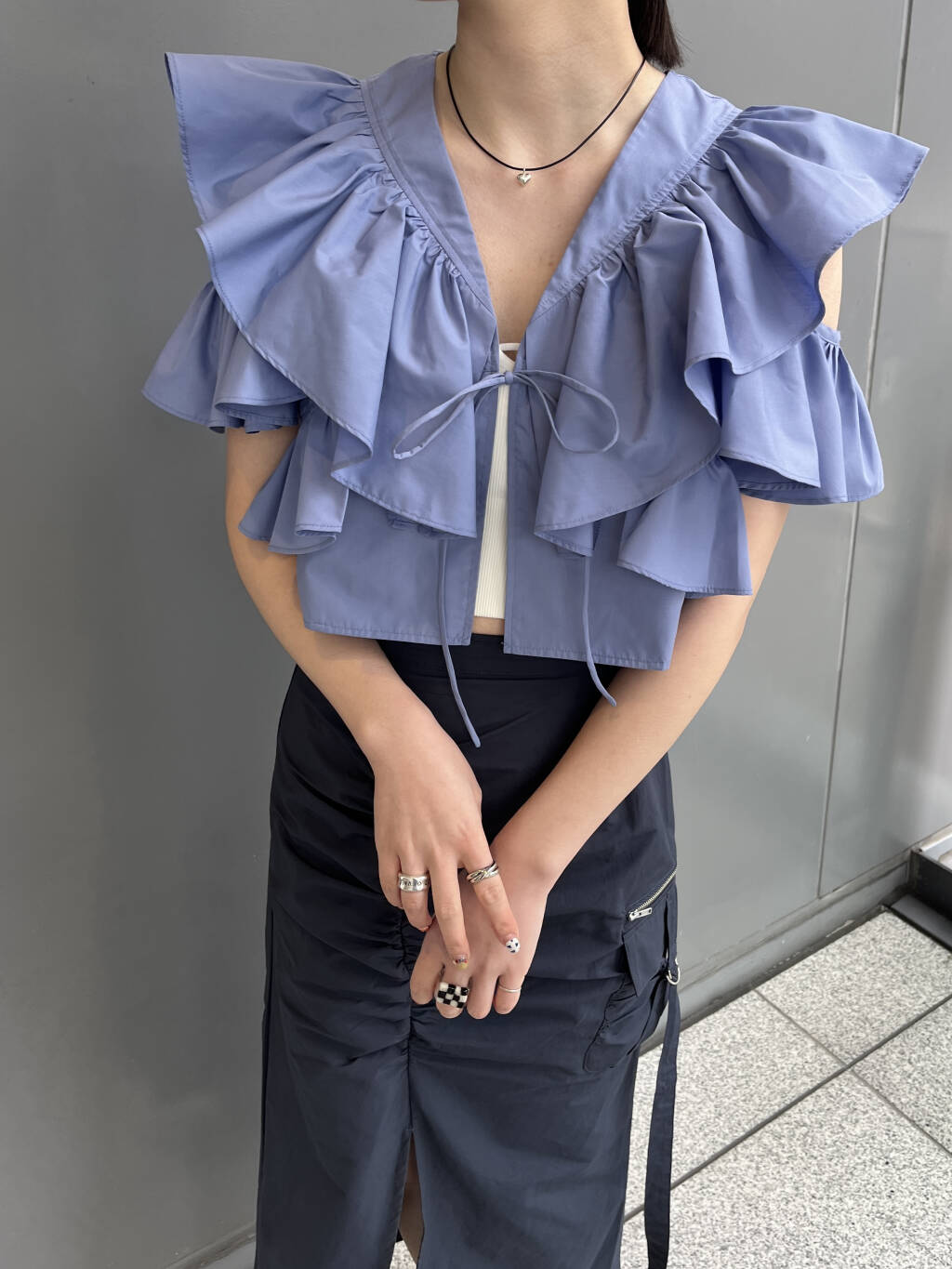 multi-way ruffle blouse (lilac blue) *JP