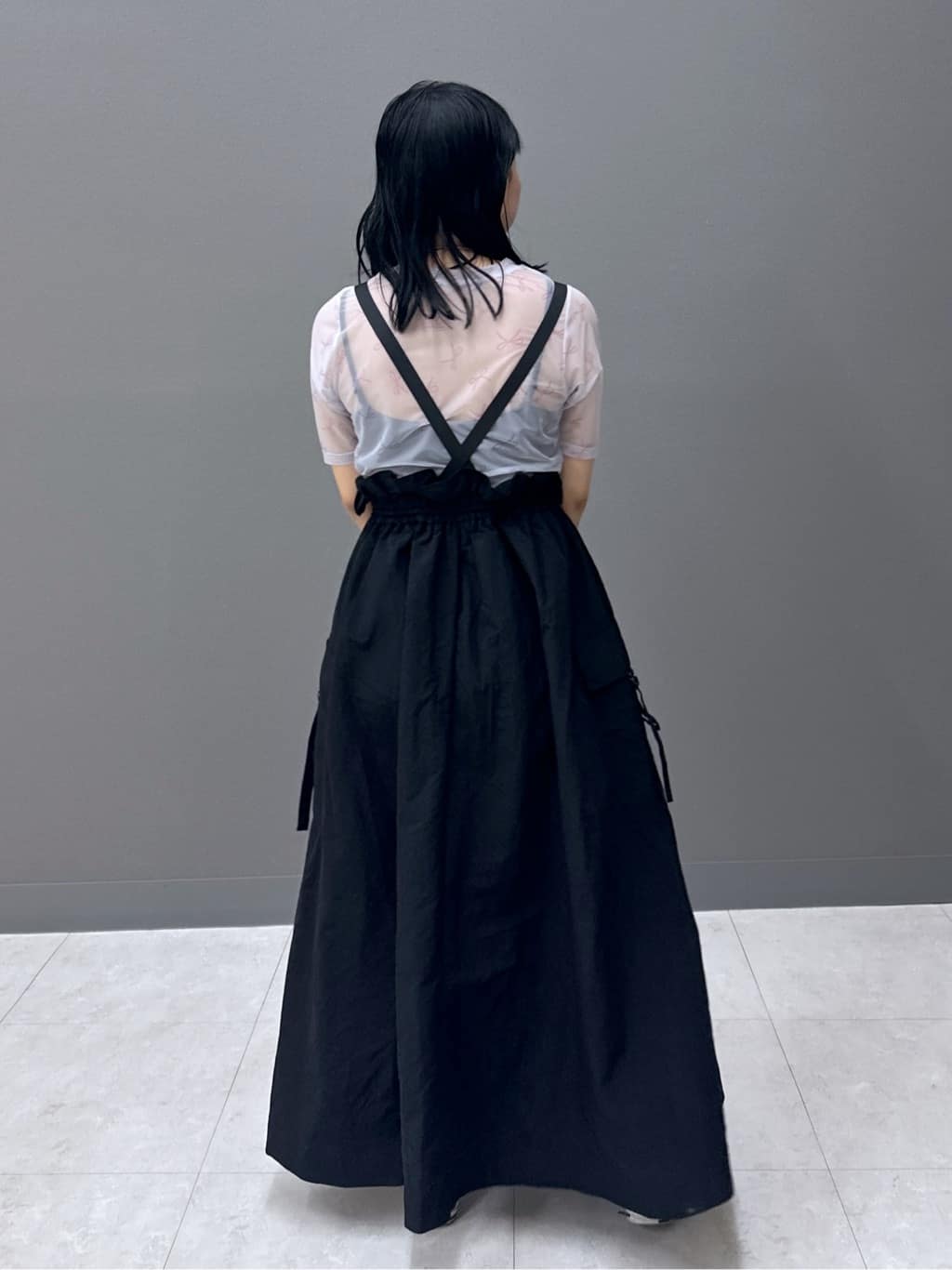 2way nylon gathered skirt (black) *JP