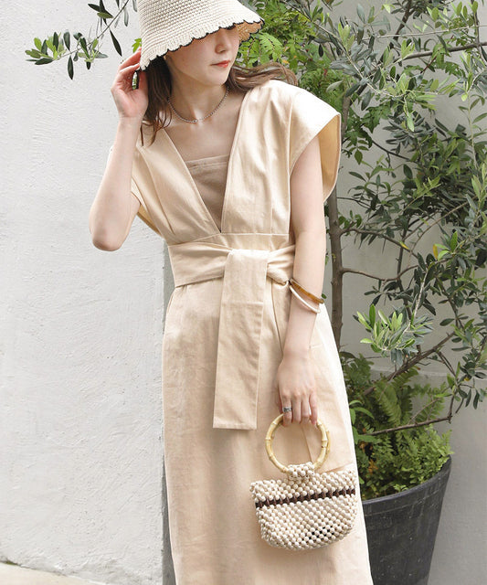 v-neck ribbon one piece (ivory) *JP