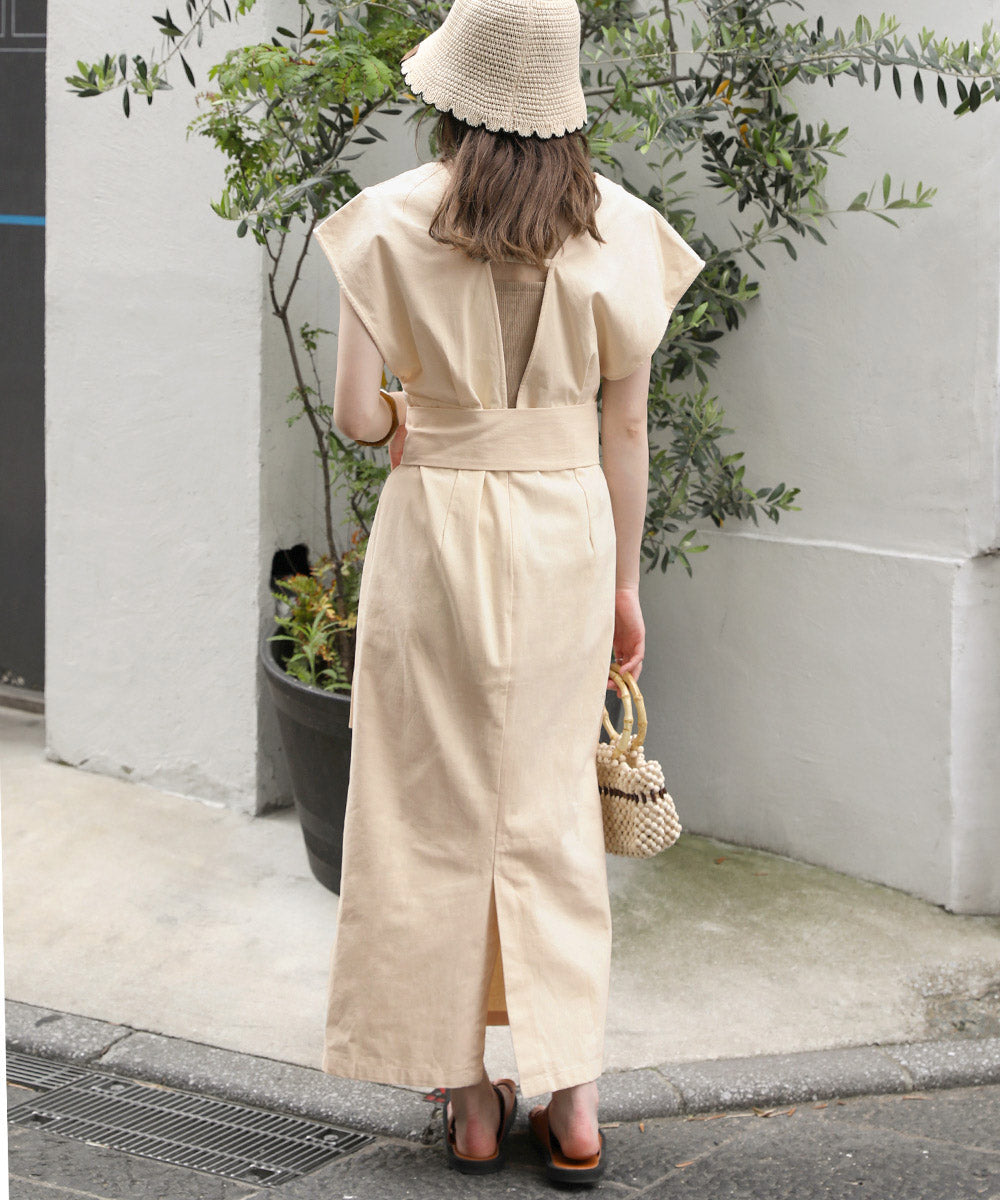 v-neck ribbon one piece (ivory) *JP