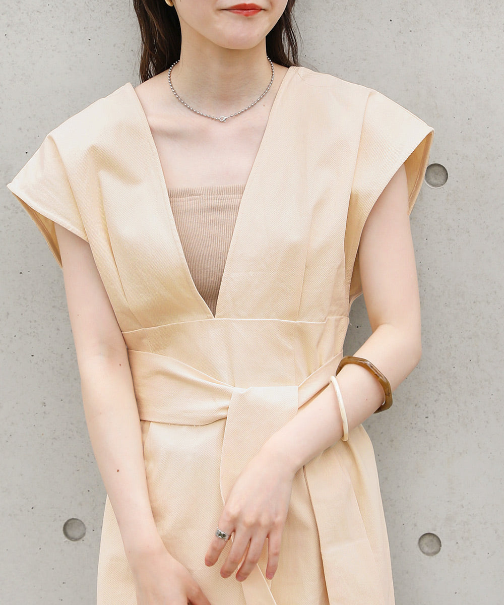 v-neck ribbon one piece (ivory) *JP