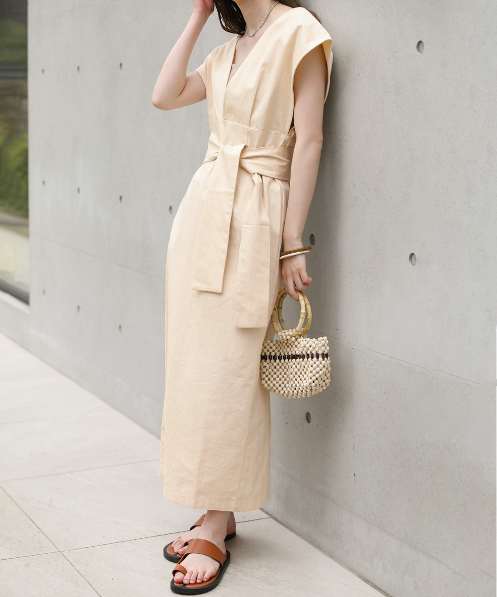 v-neck ribbon one piece (ivory) *JP