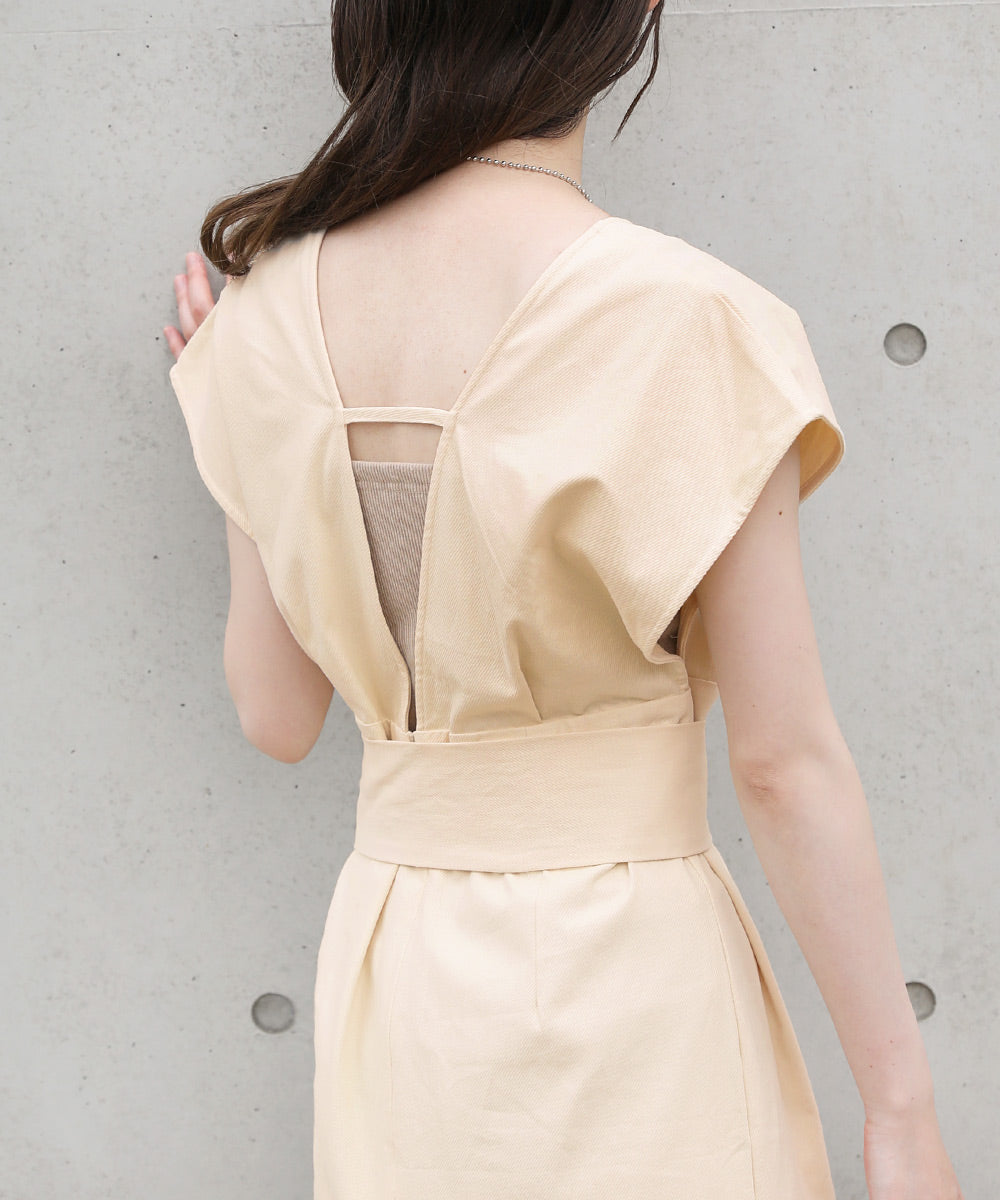 v-neck ribbon one piece (ivory) *JP