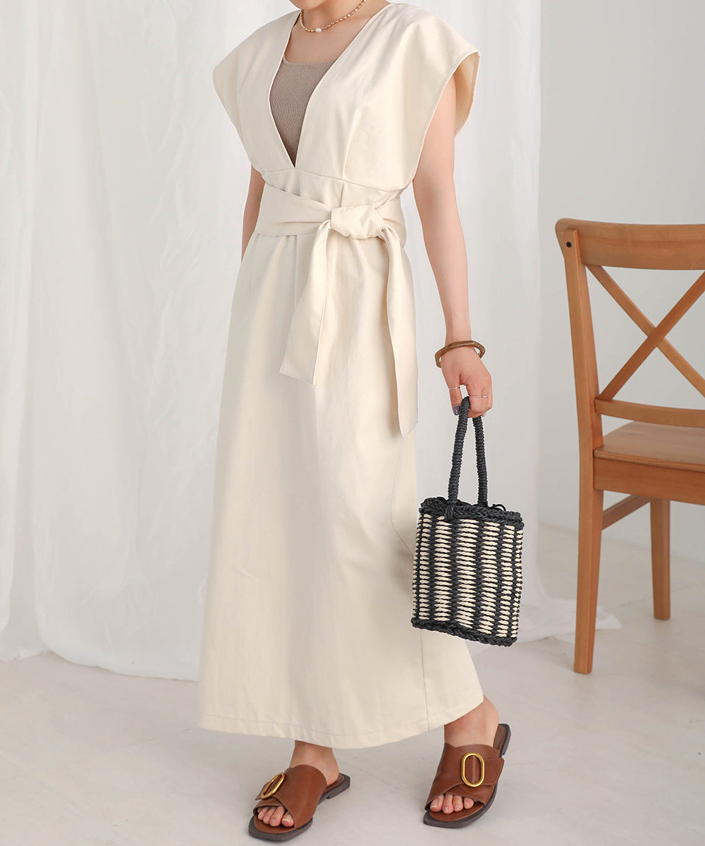 v-neck ribbon one piece (ivory) *JP