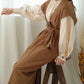 v-neck ribbon one piece (brown) *JP