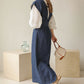 v-neck ribbon one piece (denim) *JP