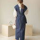 v-neck ribbon one piece (denim) *JP