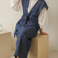 v-neck ribbon one piece (denim) *JP