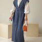 v-neck ribbon one piece (denim) *JP