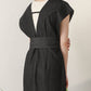 v-neck ribbon one piece (black denim) *JP