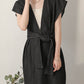 v-neck ribbon one piece (black denim) *JP