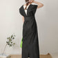 v-neck ribbon one piece (black denim) *JP