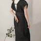 v-neck ribbon one piece (black denim) *JP