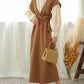 v-neck ribbon one piece (brown) *JP