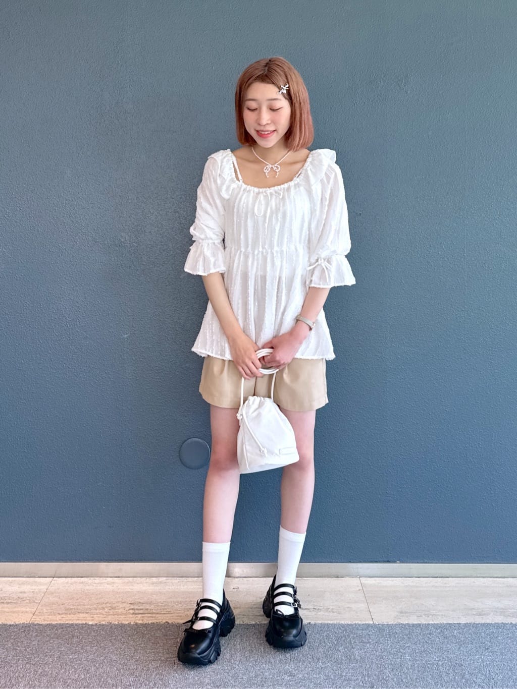 2way frilled collar top (white) *JP