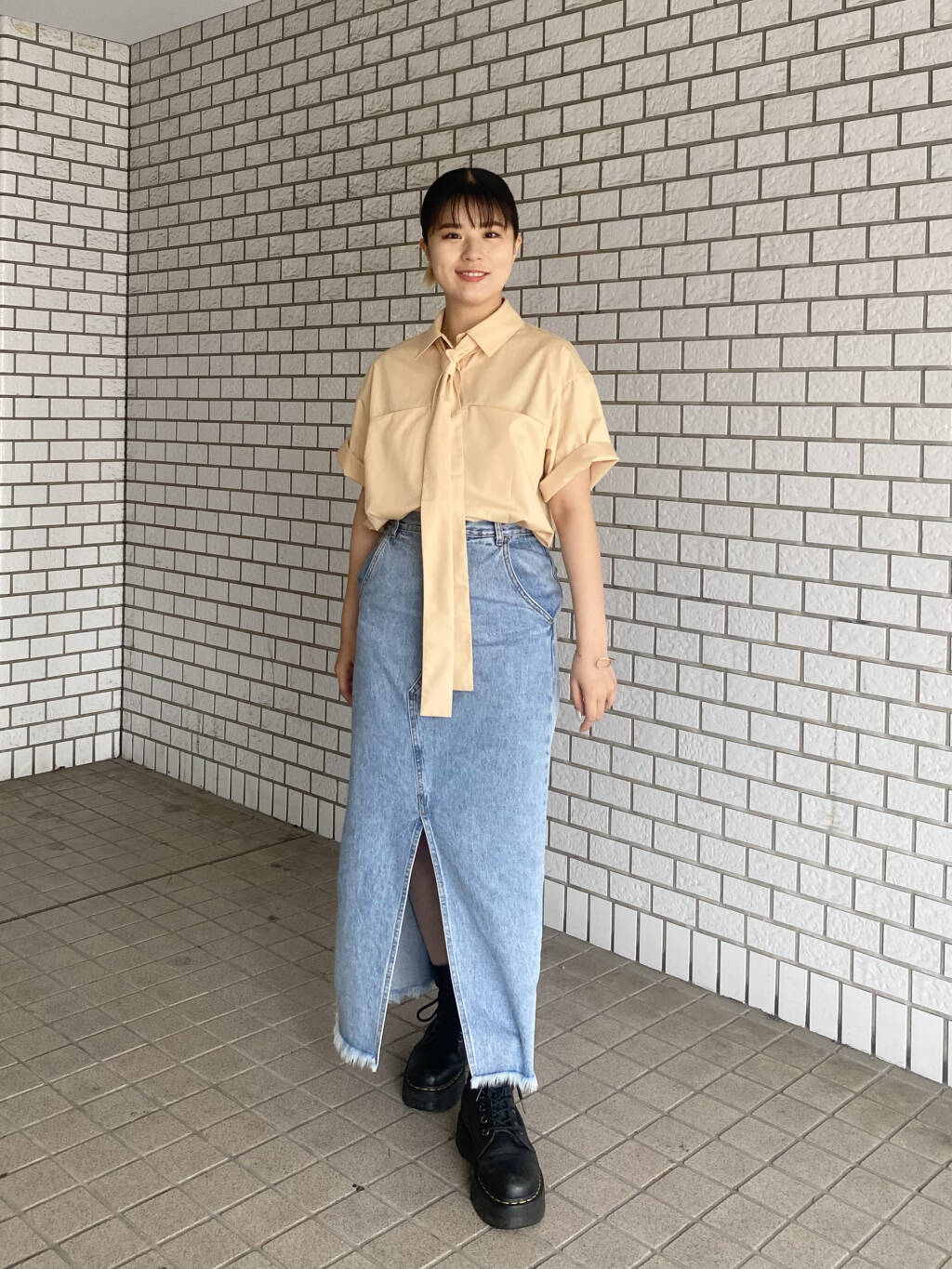 tie set long shirt (apricot) *JP