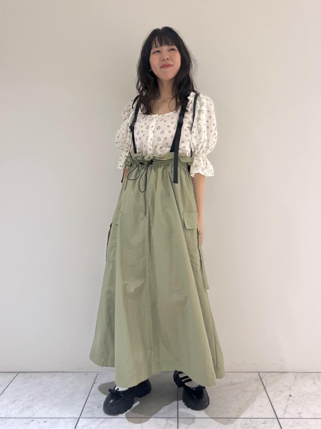 2way nylon gathered skirt (khaki) *JP