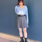 pleated skirt with belt (light grey) *JP